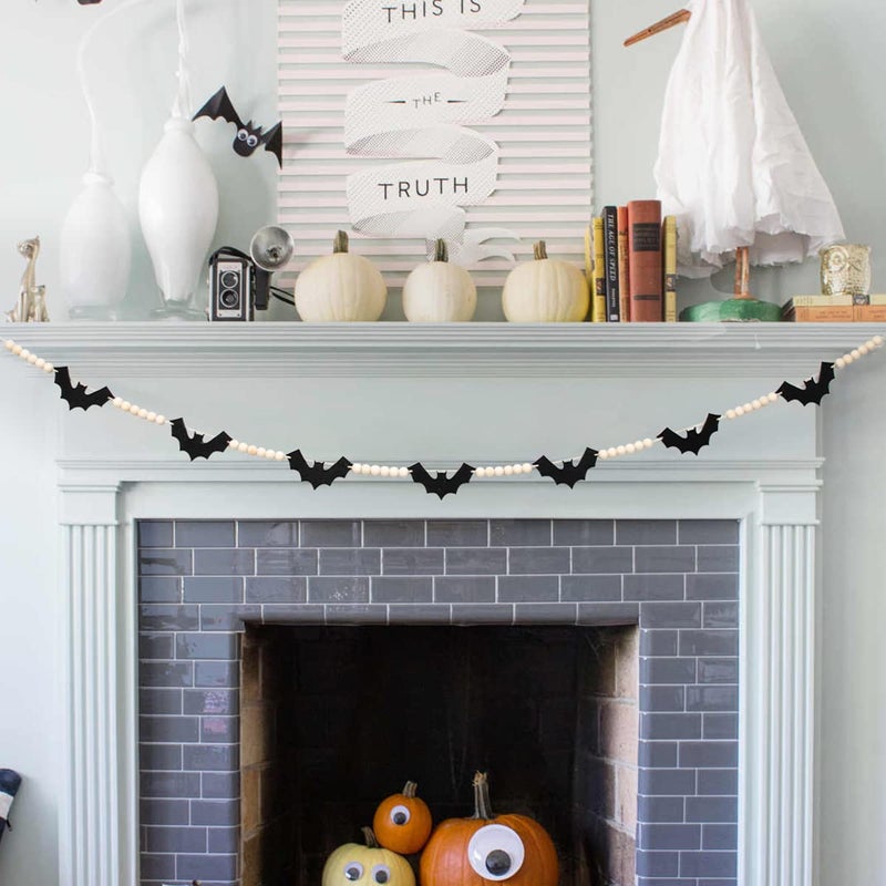 DAZONGE Halloween Decorations Indoor/Outdoor  Wood Felt Bats Bead Garland Banner for Halloween Decor  Farmhouse Bats Garland Decorations for Fireplace Mantle Walls - Image 5